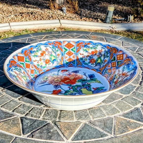 Vintage Japanese Imari Ware Floral/Lotus/Peony Handpainted Porcelain 9" Bowl NOS - Picture 2 of 9